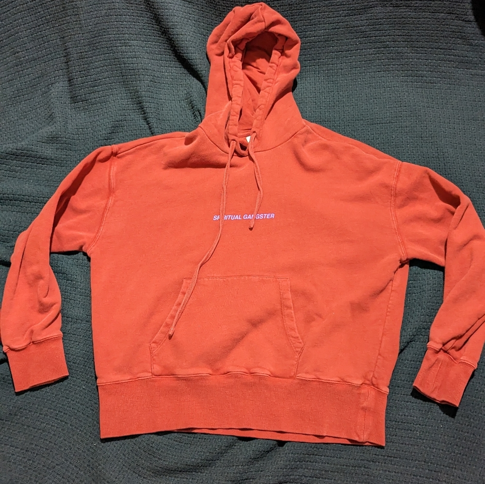 Women's Spiritual Gangster Sweatshirt Pocket Hoodie Red Pink EUC S Small